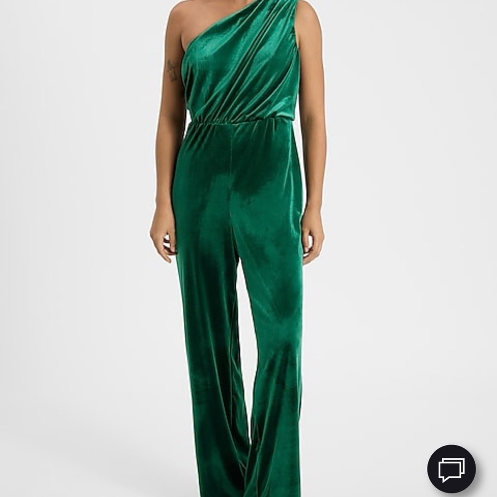 Express Emerald One-Shoulder Velvet Jumpsuit